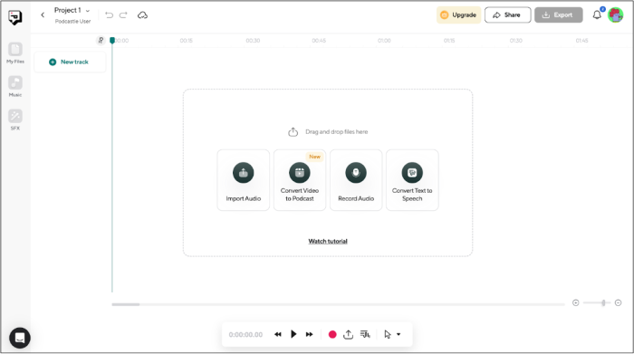 Interfaz de usuario de Podcastle