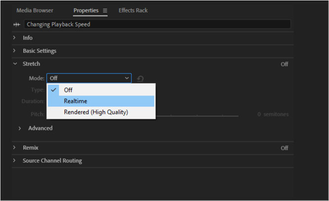 realtime option in stretch settings
