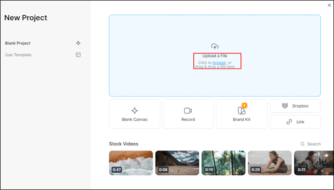 Go to the Veed tool and click on the New Project.