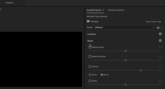 Repair tab in the Essential Sound panel