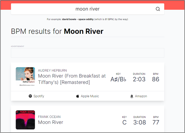 écran de résultats songbpm