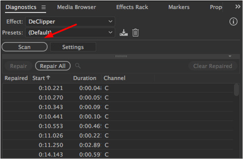 scan option in Adobe audition