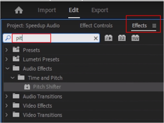 搜尋名為 Pitch Shifter 的效果