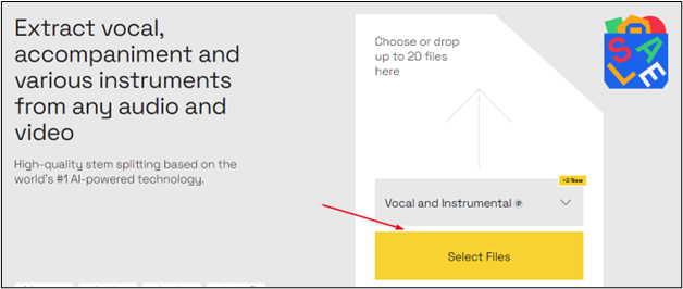 Interfaz de usuario de Lalal.ai