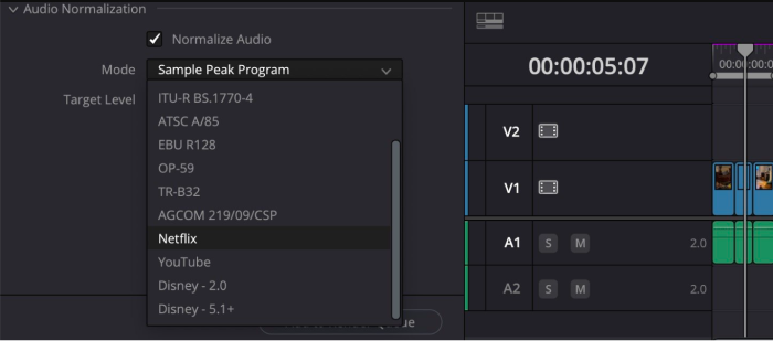 Select Normalization mode DaVinci Resolve