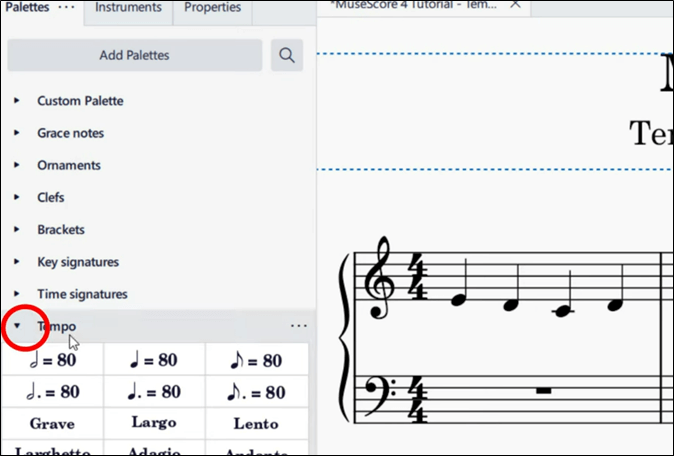 Wählen Sie die Option Tempo