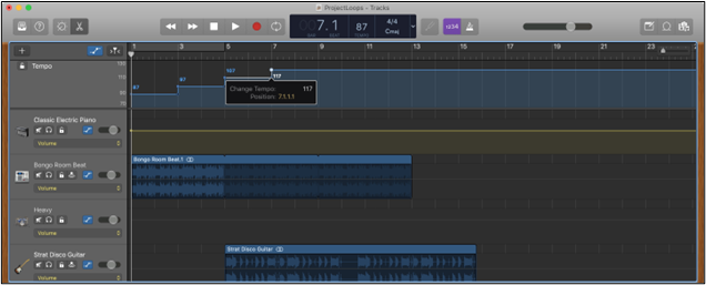 Set tempo point Garageband
