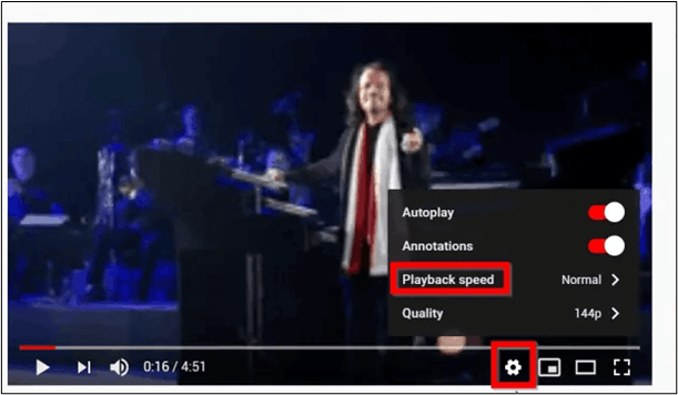settings playback option youtube video