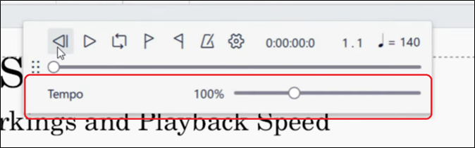 aktivieren Sie den Schieberegler neben der Option Tempo