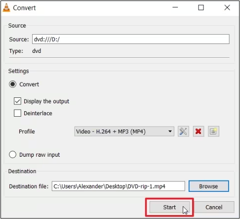 Schaltfläche Start, um den Vorgang abzuschließen