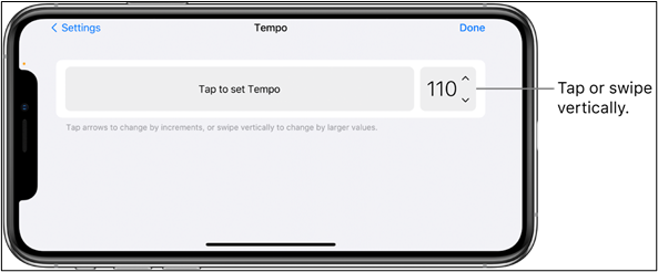 Tap to set Tempo Garageband iPhone