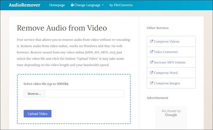 the audioremover interface