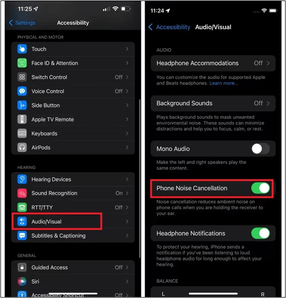 turn off noise cancellation iPhone