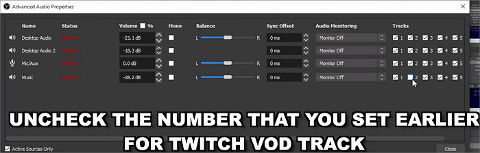 uncheck number for twitch vod track