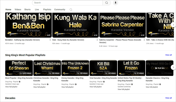youtube karaoke songs